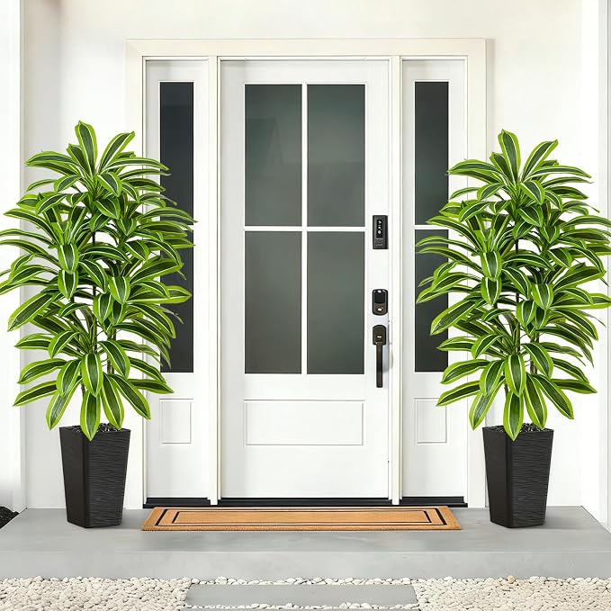 Artificial Yellow Dracaena Tree - 5FT Tall Fake Plants with Black Planter - Artificial Plants Indoor Floor Plant in Pot - Large Tropical Fake Yucca Potted Tree for Home Office Living Room Decor