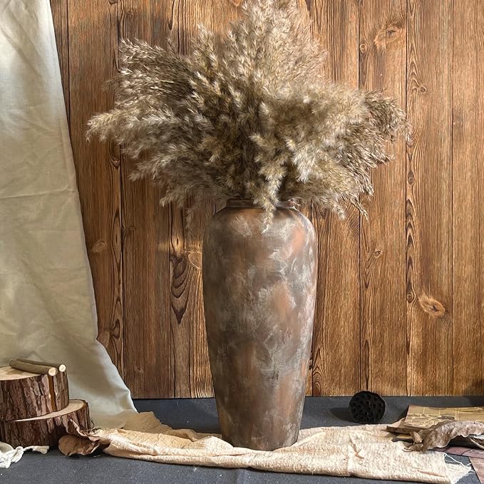 15 Inch Ceramic Rustic Farmhouse Vase, Handmade Pottery Flower Vases for Home Decor, Brown Ceramic Vase for Living Room, Table Centerpieces & Shelf Decor, Wedding Gifts