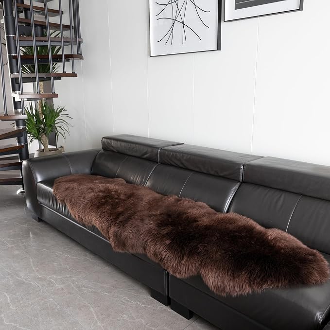 Sheepskin Rug, Fluffy Shaggy Area Rug, Super Soft 24‘’ x 72‘’ Sheepskin Hair Rug, Plush Rug, Decorative Rugs for Bedroom, Children's Room, Living Room (Brown, 24" x 72")
