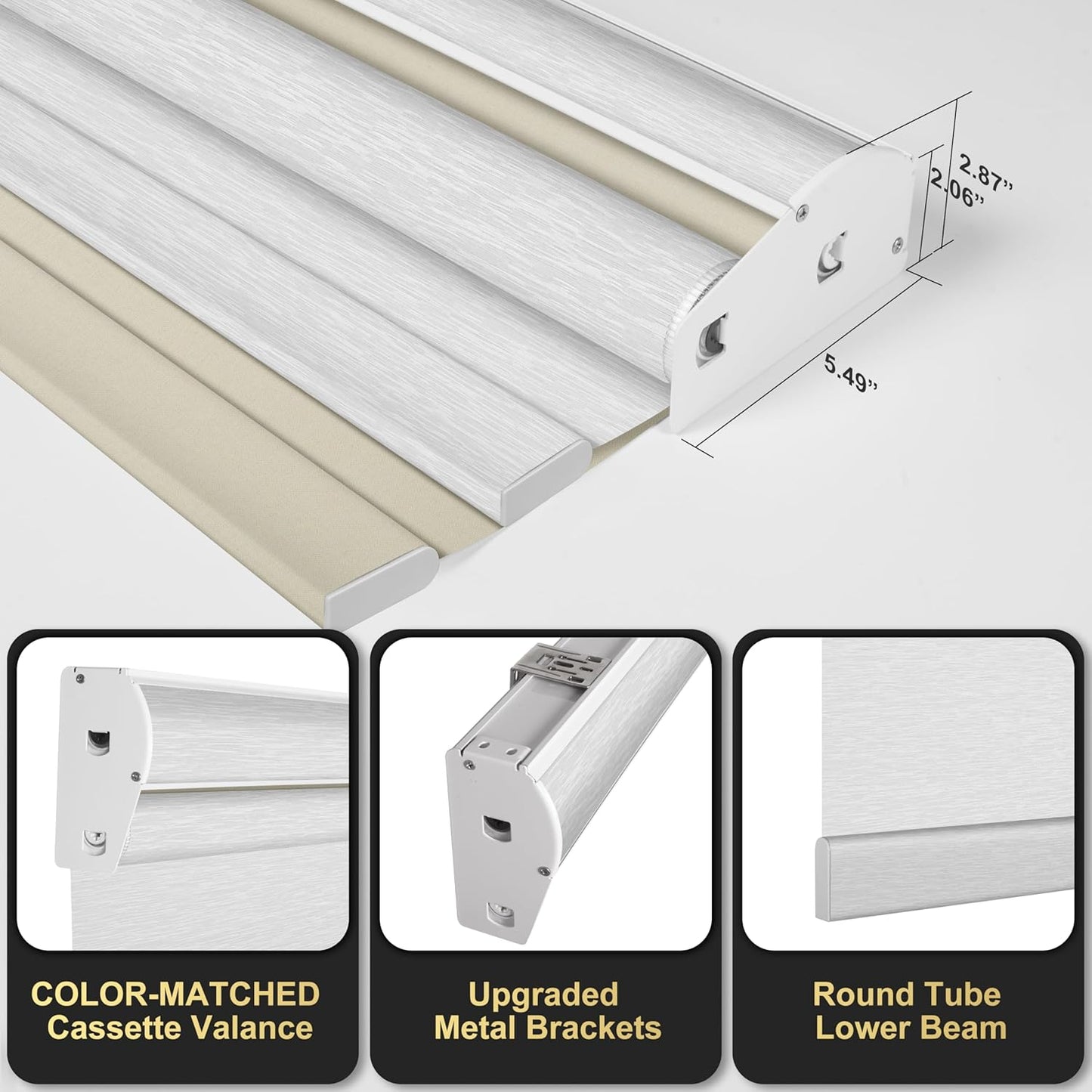 BERISSA Dual Roller Shades with Cassette Valance, Double Blackout & Light Filtering, Day & Night Shades for Home Office. Beige Linen & White, Custom Sizes