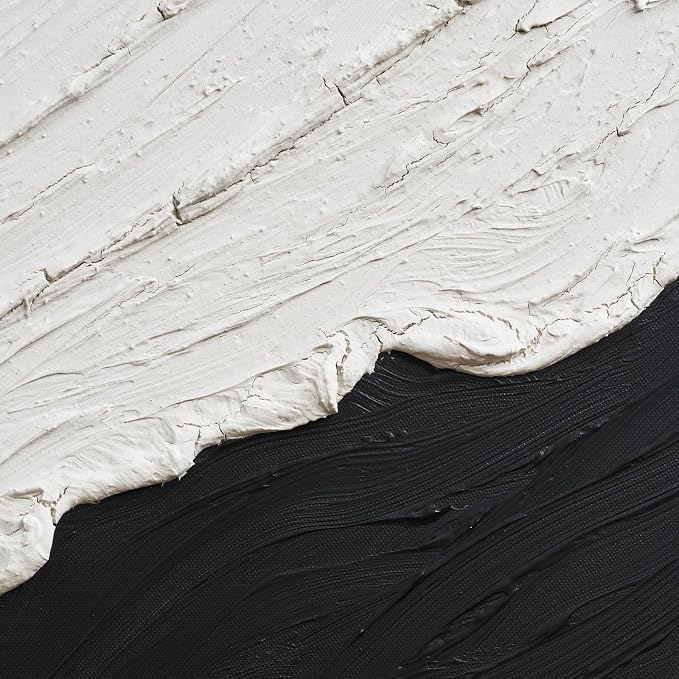 Black & White Abstract Ocean Canvas Wall Art Vertical Textured Oil Painting | Modern Minimalist Neutral Artwork for Office Bedroom Dining Room Decor, Hand-Painted Wall Decor for Living Room, 24x36 In