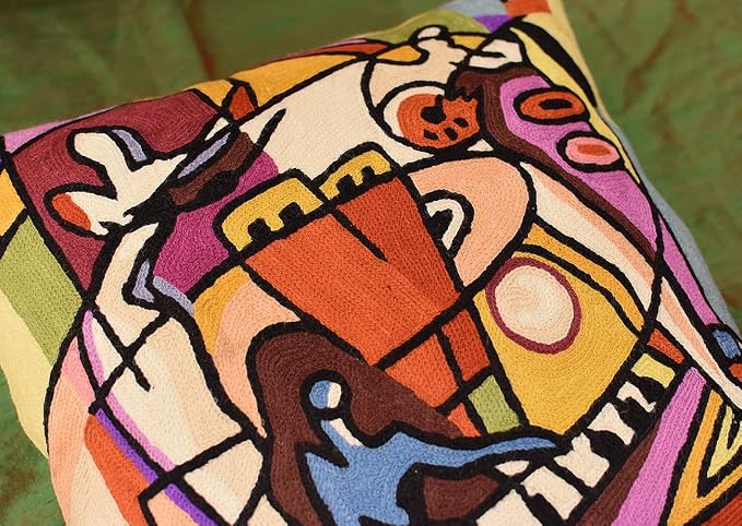 Modern Musical Accent Pillows by Alfred Gockel Decorative Pillowcase for Couch Stroking Keys Abstract Chair Cushion Bed Throw Cushions Hand Embroidered Wool | Size -18x18