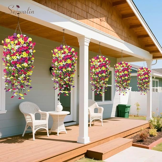 Serwalin Artificial Hanging Flowers for Outdoors Decoration,8PCS UV Resistant Fake Silk Artificial Outdoor Plants for Porch Patio Balcony Indoor Planter Garden Yard Decor (Summer Color,8PCS)