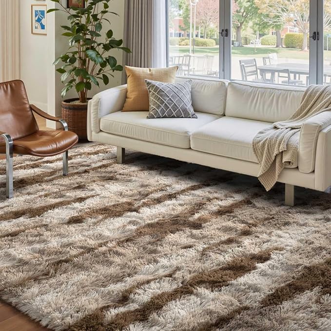 FinRèc Brown Rugs for Bedroom Living Room, 4x6 Feet Fluffy Shaggy Area Rug, Non-Slip Soft Shag Rug for Nursery Kids Room Dorm Room Home Decor, Indoor Plush Floor Carpet
