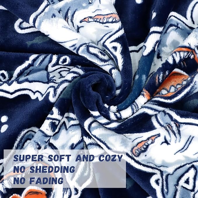 Shark Throw Blanket for Boys, Glow in the Dark Fish Blanket for Bedroom Travel, Cozy Soft Warm Ocean Animal Fleece Throws for Home Room Decor, Shark Boys Toys Gifts for Kids Toddlers, 50"x60"