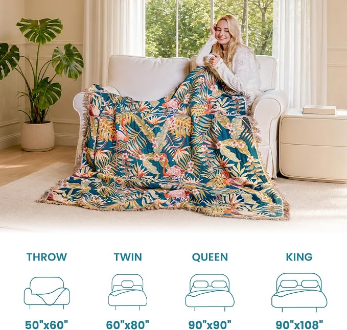 MSGKV Boho Throw Blanket for Bed 60"x80" 100% Cotton Jungle Animal Couch Blanket Summer Breathable Lightweight Twin Size Blankets for Sofa Home Decor Muslin All Seasons