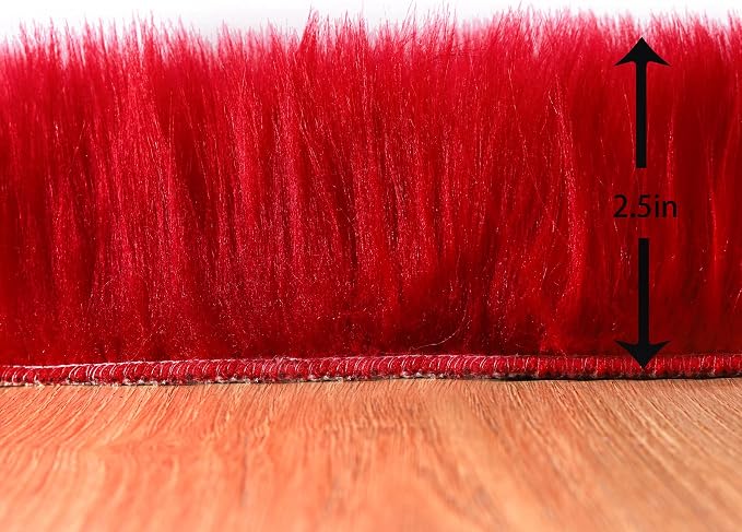 Faux Fur Rug Red Fluffy Sheepskin Area Rug,Ultra Soft Shaggy Plush Rug Bedroom Living Room Sofa Floor Kids Room Bedside（4 x 6 ft Sheepskin）