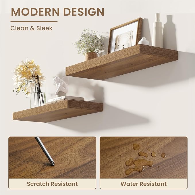 Dreamland Deep Floating Shelves, 8" Deep Long Shelves Set of 2, 40 Inches Floating Shelf for Wall,Large Display & Storage Shelf for Bathroom Bedroom Living Room Kitchen Office, Walnut