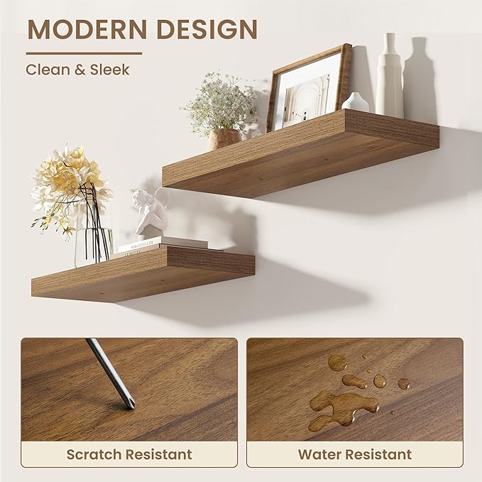 Dreamland 36 Inches Floating Shelves for Wall, 8" Deep Long Floating Shelves Set of 2, Large Display & Storage Shelf, Wall Shelf for Bathroom Bedroom Living Room Kitchen Office, Walnut