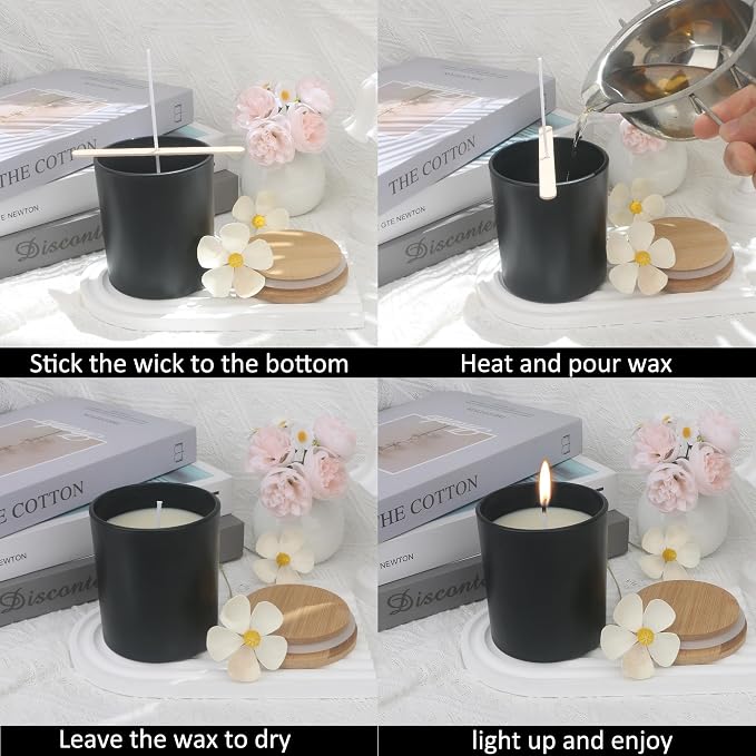 MILIVIXAY 12Pack 12 OZ Matte Black Thick Glass Candle Jars with Lids.