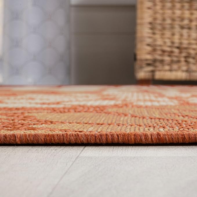 JONATHAN Y Floral Textured Weave Indoor Outdoor Runner Rug 2X10 Orange/Cream, Zinnia Modern for Backyard, Patio, Porch, Easy-Cleaning, High Traffic, Pet-Friendly, Non-Shedding (SMB110E-210)