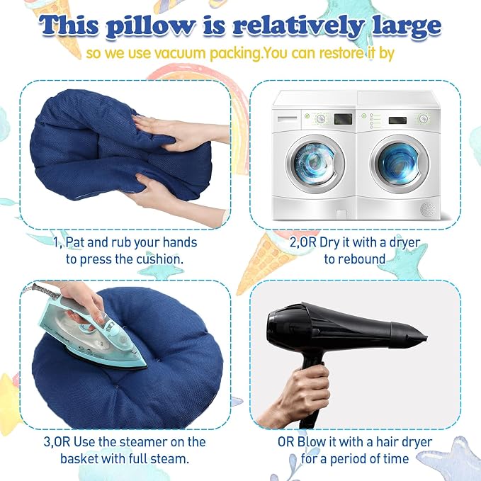 Fumete 8 Pcs 16 Inch Floor Cushions Pillow for Kids Bulk Classroom Round Flexible Seating Floor Cushions for Students Home Daycare School Reading Corner Yoga Meditation Picnic (Jewelry Blue)