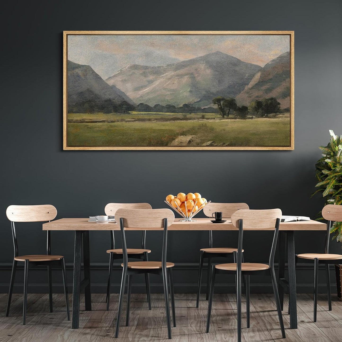 MUDECOR Extra Large Framed Canvas Print Wall Art Pastoral Beauty Classic Mountainous Landscape Illustrations Antique Retro Fine Art Illustrations Decorative Colorful for Bedroom - 60"x30"