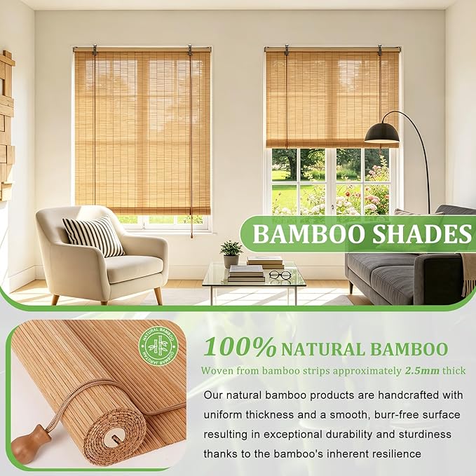 Bamboo Blinds 36x72 inch Bamboo Roman Shades for Indoor Windows Outdoor Patio,Light Filtering Sunshade Roll Up Window Shades,Easy to Install