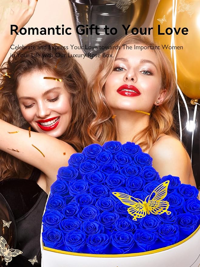 Eterfield 47 Forever Flowers in Heart Shape Box, Preserved Roses That Last a Year Preserved Flowers Birthday Gifts for Her Mom Women Wife Anniversary Valentines Day Mothers Day Christmas, Royal Blue