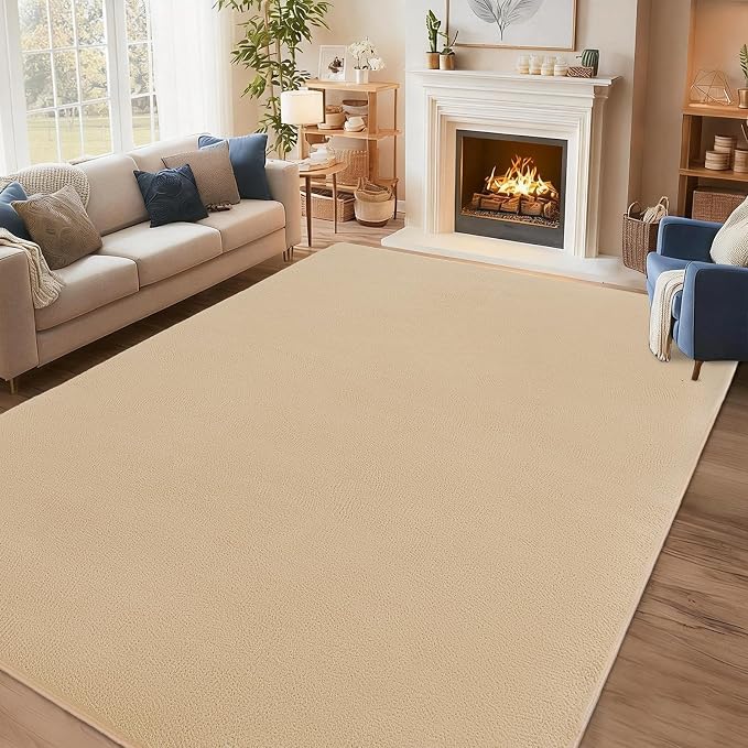 qulint 6x9 Tan Rug for Living Room, Soft Washable Bedroom Rug Modern Large Carpet with Thickened Memory-Foam, Neutral Solid Non Slip Carpet for Kid Room Dorm Playroom Home Decor