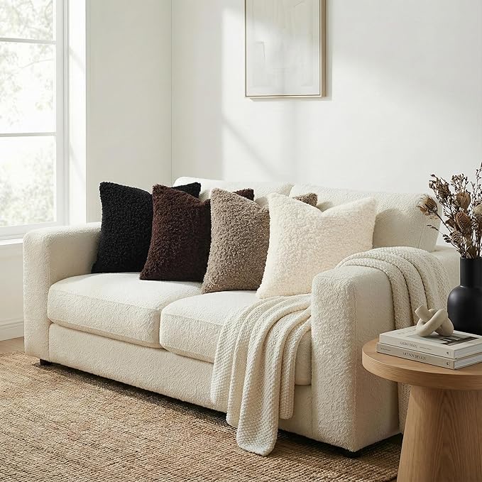decorUhome Pack of 2 Throw Pillow Covers 22x22 Inch, Faux Fur Decorative Sherpa Pillow Covers Fuzzy Accent Soft Sheepskin Fleece Pillow Cases for Couch Living Room Bed, Black