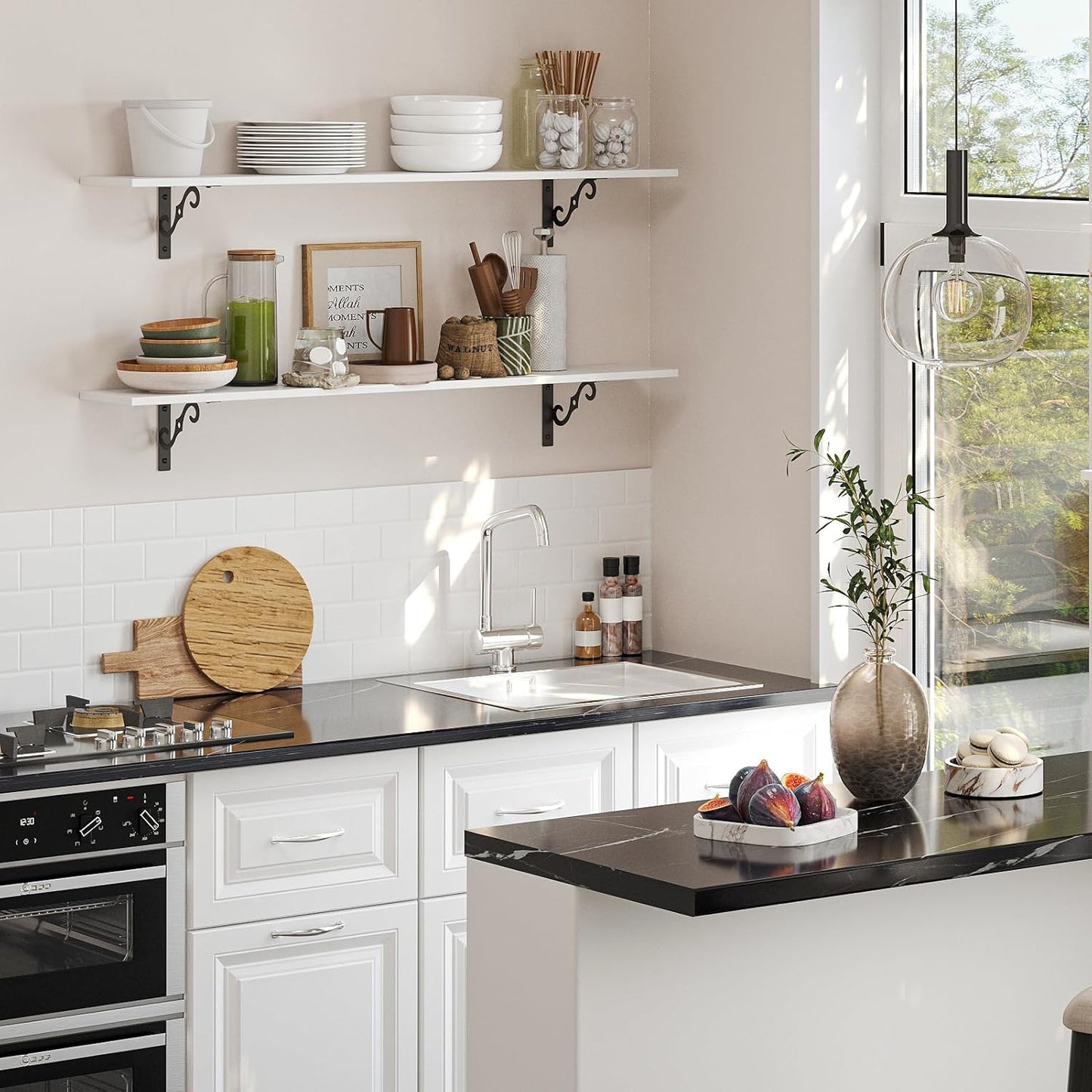 DINZI LVJ Long Wall Shelves, 39.4 Inch Large Floating Shelves Set of 2, Wide Display Shelf Wall Mounted with Brackets, Easy Hanging for Living Room, Toilet, Office, Bedroom, White