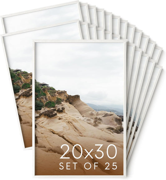 Haus and Hues 20x30 White Oak Wood Picture Frames Set of 25 - Premium Bulk Picture Frames 20x30 Bundle - Elegant Gallery Wall Frame Set for Posters, Art Display - Ideal for Wall Decor in Home & Office