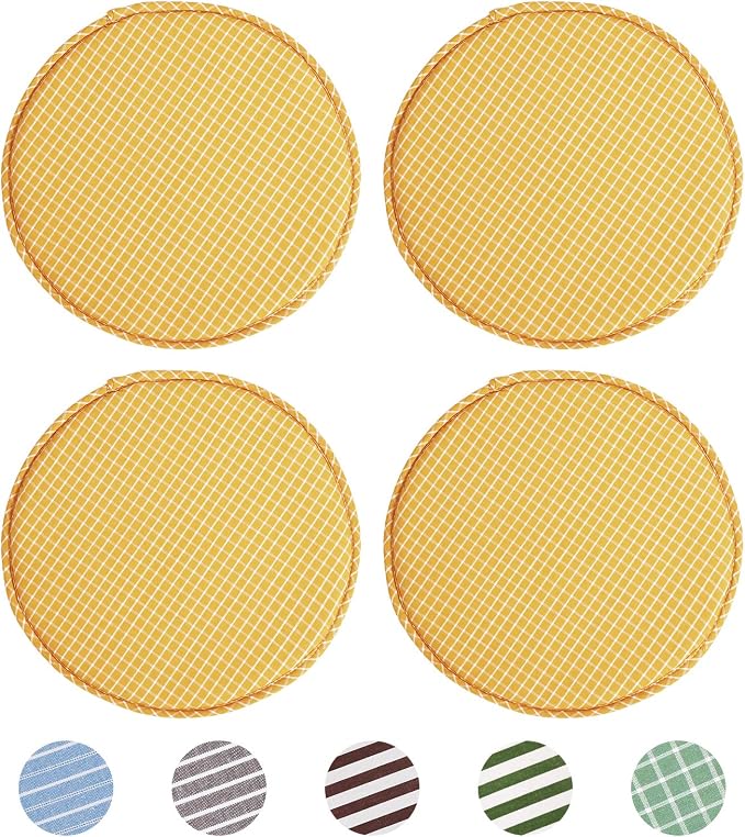Round Stool Chair Cushions for Kitchen Dining Seat Pads with Ties 4 Pack Non Slip Cushions Pad for High Stool Chairs Bistro Bar Seat 13 Inch, Yellow Grim