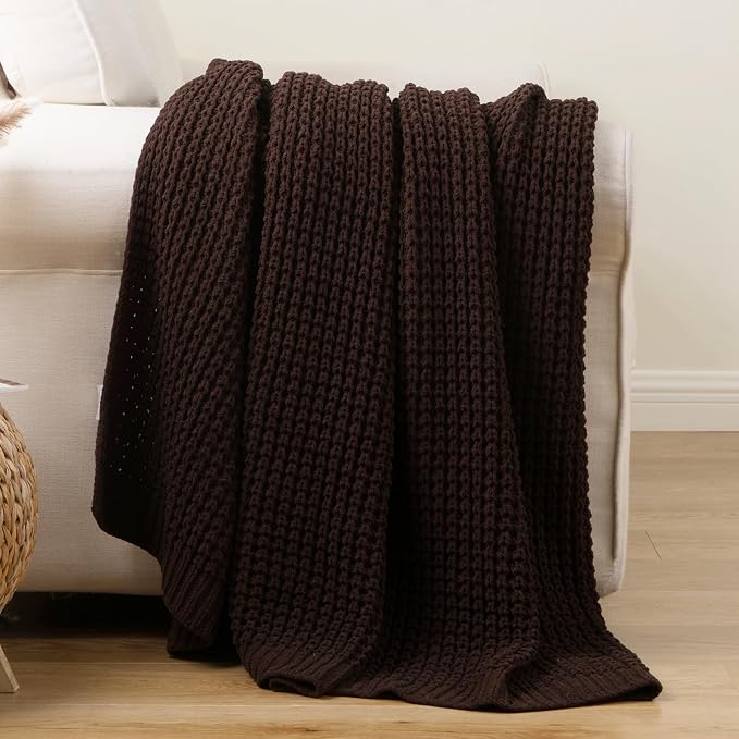 Bunnikins & Clover Dark Brown Throw Blanket for Couch, 50"x60" Soft Chenille Knit Throw Blanket for Home Decor, Decorative Chocolate Brown Blanket for Bed, Living Room
