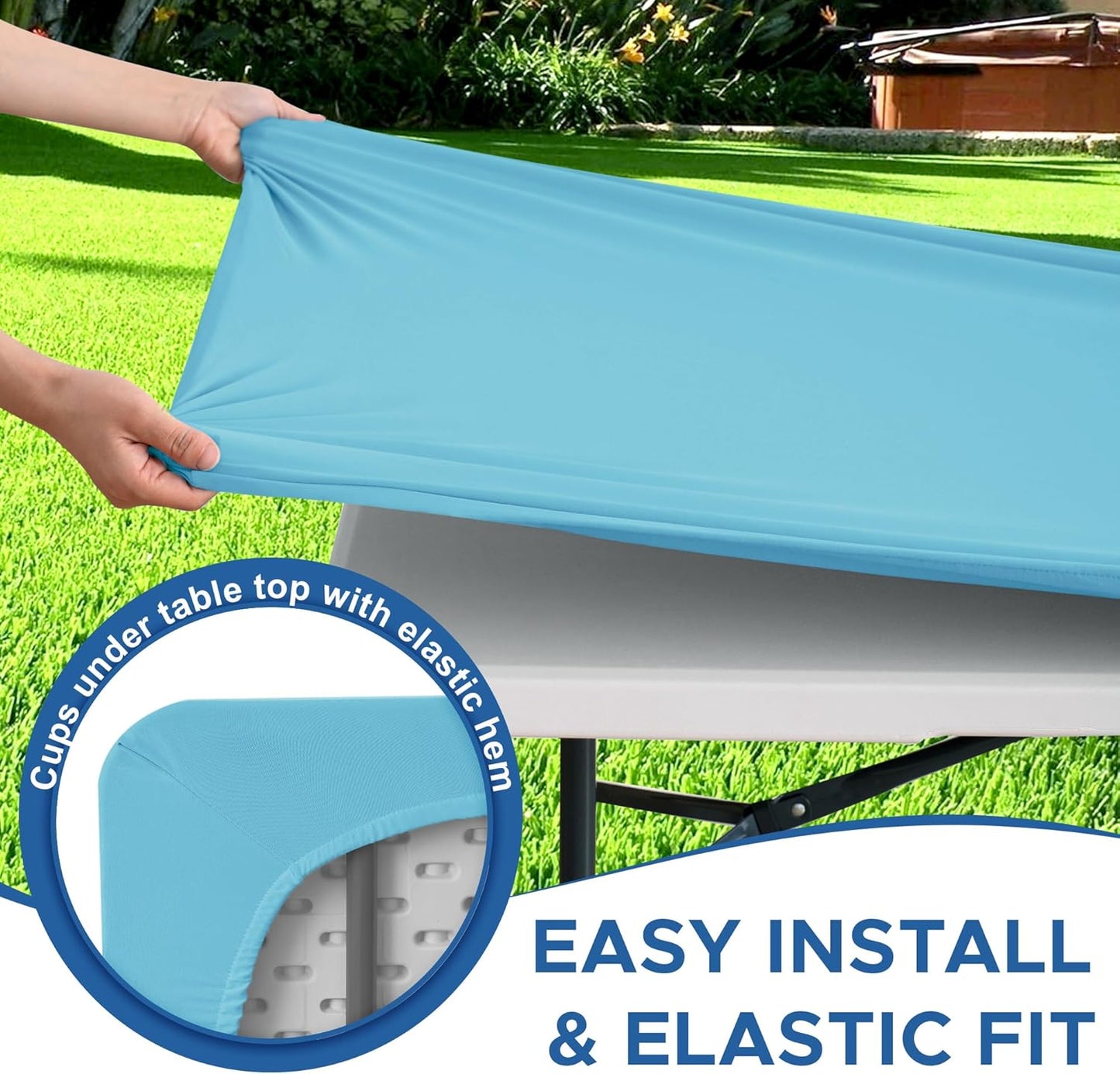 Spandex Table Cover for 6 Foot Rectangle Tables-4 Pack Light Blue Outdoor Picnic Elastic Table Cover-Spandex Stretch Folding Table Cloths for Camping Dining Room Patio Kitchen Banquet Party