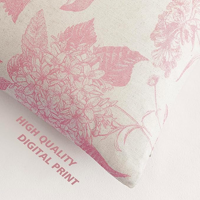 Foindtower Set of 2 Linen Floral Throw Pillow Covers Neutral Vintage Print Decorative Cozy Cushion Covers Farmhouse Boho Home Decor for Sofa Chair Couch Bedroom Living Room,20×20 Inch,Light Pink