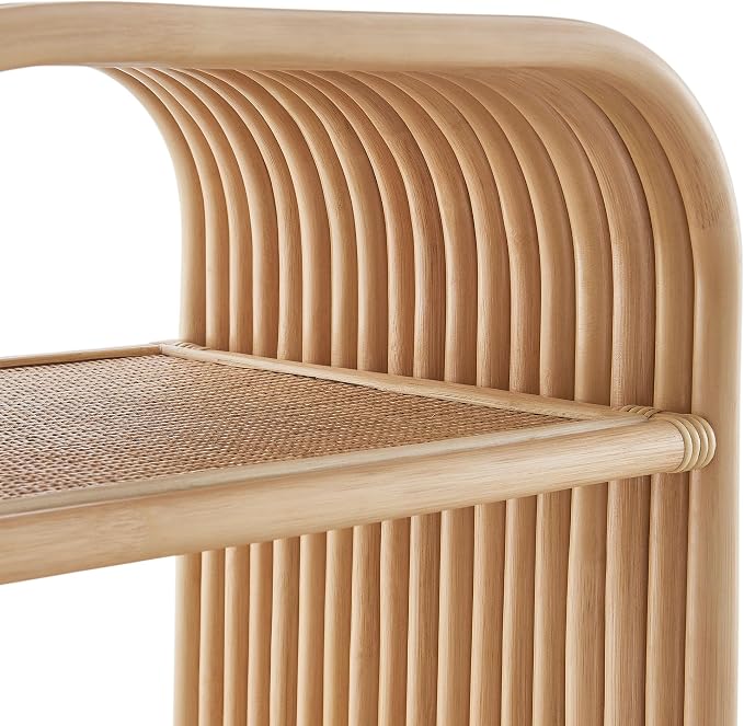 Modway Eve Curved Natural Rattan Side Table in Natural – Round Accent End Table for Living Rooms, Bedrooms, or Covered Patios