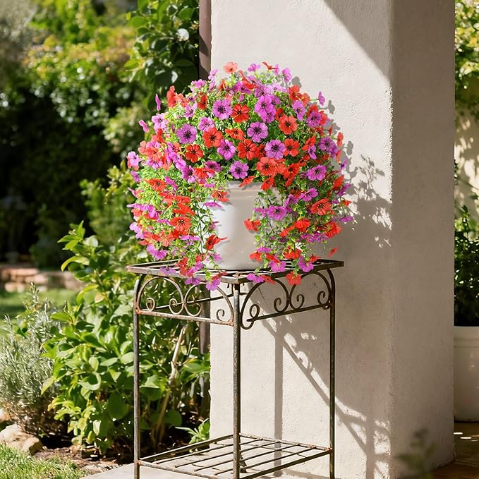 Artificial Fake Flowers Plants for Outdoor Spring Summer Decoration, 2PCS Faux Daisy Silk Flower Outside No Fade UV Resistant Realistic Home Decor for Porch Patio Balcony Window Box(Red purple)