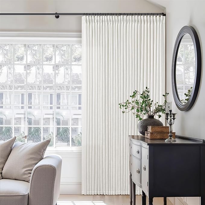 TWODRAPES Beige White Pinch Pleated Linen Curtains 92 Inches Long 2 Panels for Living Room Bedroom Memory Training Shaped Semi Sheer Pleat Drapes with Hooks Rings Light Filtering Window Curtain 40x92