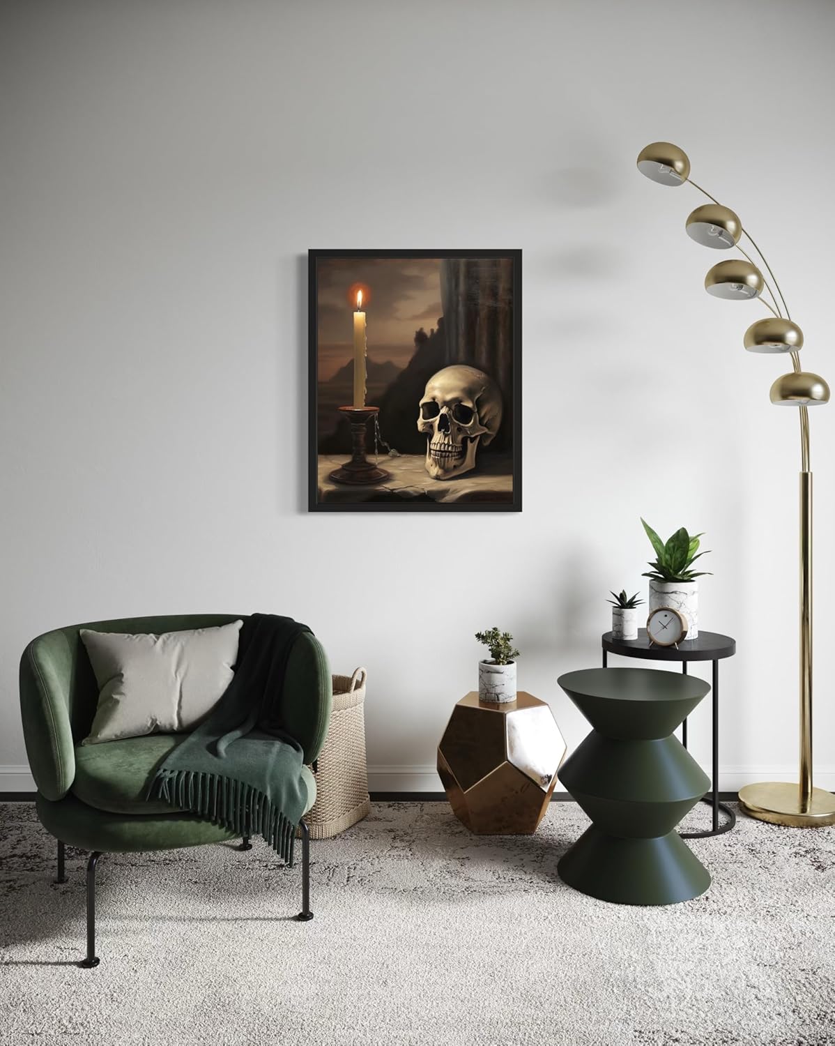 Skull and Candle Poster Art Print, Halloween Scary Vintage Wall Art Academia Spooky Painting Decoration for Horror Prints, Gothic Posters Bedroom Decor 89 (Skull and Candle, 11 x 14 inches, Black Frame)