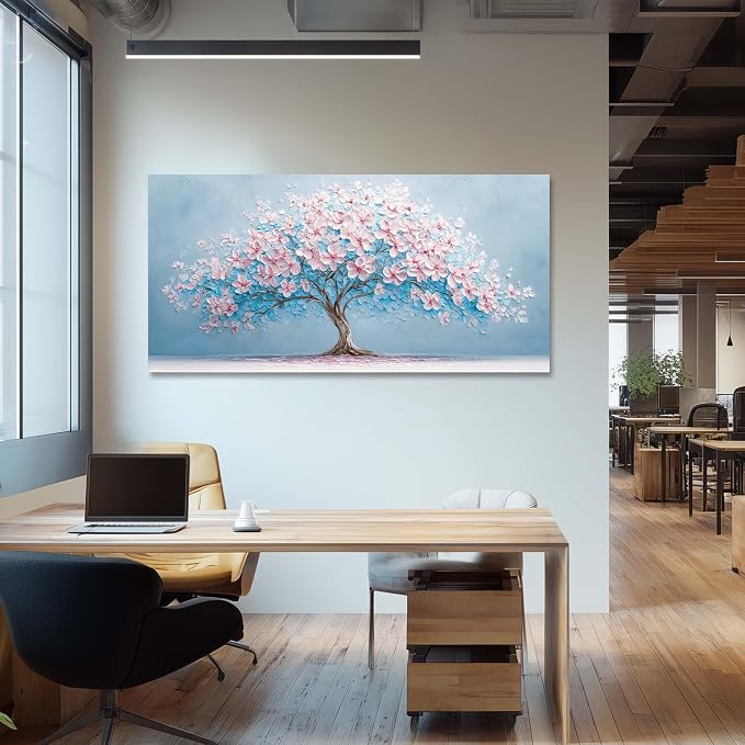Ggaafet Pink Blue Tree Wall Art for Living Room Canvas Oil Painting Prints Beautiful Tree of Life Art Deco Modern Artwork Office Bedroom Family Dining Room Decor Large