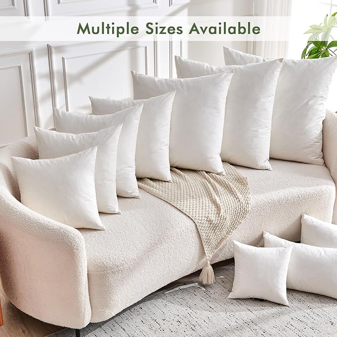 TOPGREEN Feathers Down Throw Pillow Inserts 24x24, Set of 2, 100% Organic Cotton Shell, Soft Decorative Square Pillow Insert for Living Room Sofa, Couch, or Bed (White)