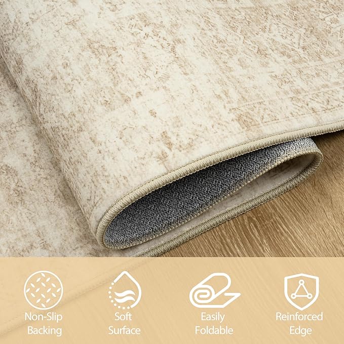 10x14 Area Rugs for Living Room Rug Washable: Abstract Large Rug Indoor Modern Carpet Non Slip for Dining Room Bedroom Nursery Home Office Beige