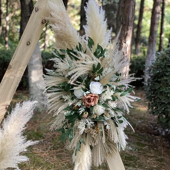 Natural Pampas & Berry Dried Flower Arrangement – DIY Boho Arch Decor – Handmade Rustic Floral Piece for Wedding or Home(Lush Forest Floral Arch)