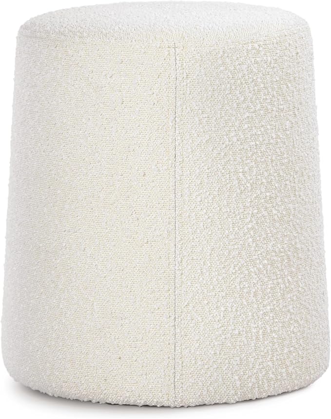 HomePop Organic Shape Ottoman (No Lid, Seat Only) | HomePop Home Décor | Round Pouf Foot Rest – Cream Boucle