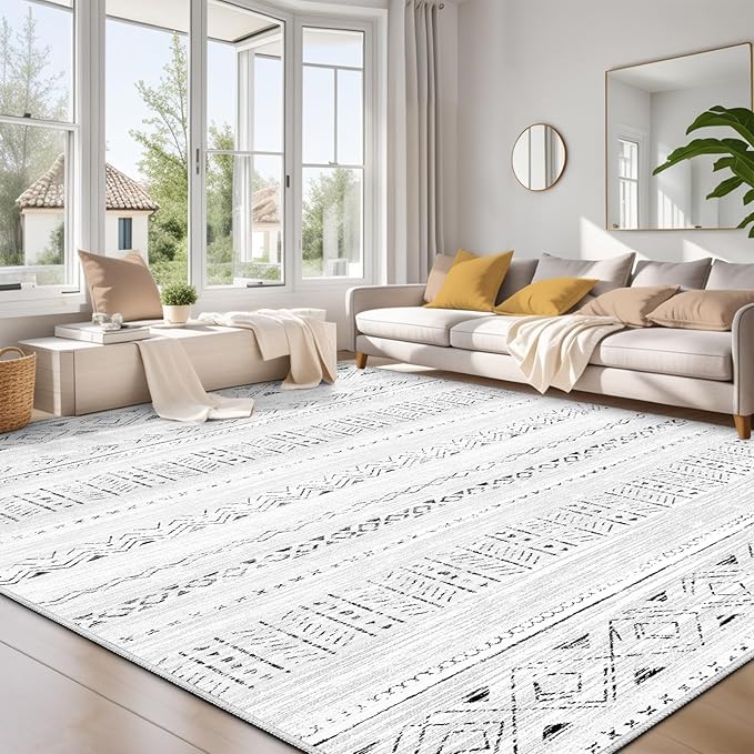 cotiled 8x10 Area Rug Living Room: Washable Boho Rugs with Non Slip Backing Large Soft Indoor Stain Resistant Carpet for Bedroom Farmhouse Dining Room Lightweight Home Decor Dark Grey
