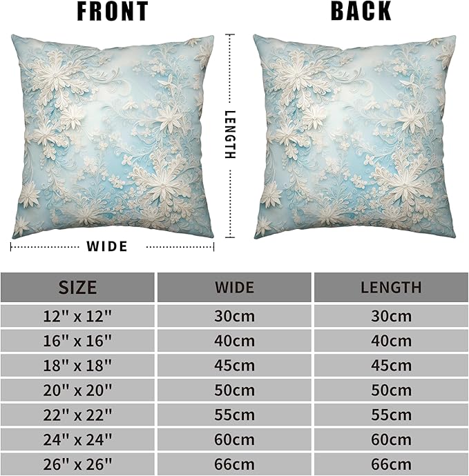 Blue Snowflakes Pillow Covers Winter Throw Pillow Covers 22x22 Set of 2 Snow Flower Pillowcase Floral Double Sided Printing Cushion Case for Living Room Bedroom Couch Sofa