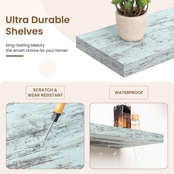 Marsmiles Square Floating Shelves for Wall, 8" W x 8" D x 1.25" H, 3 Pack Small Wall Mounted Engineered Wood Shelves with Invisible Brackets for Living Room, Bedroom, Bathroom, Kitchen Decor, Blue