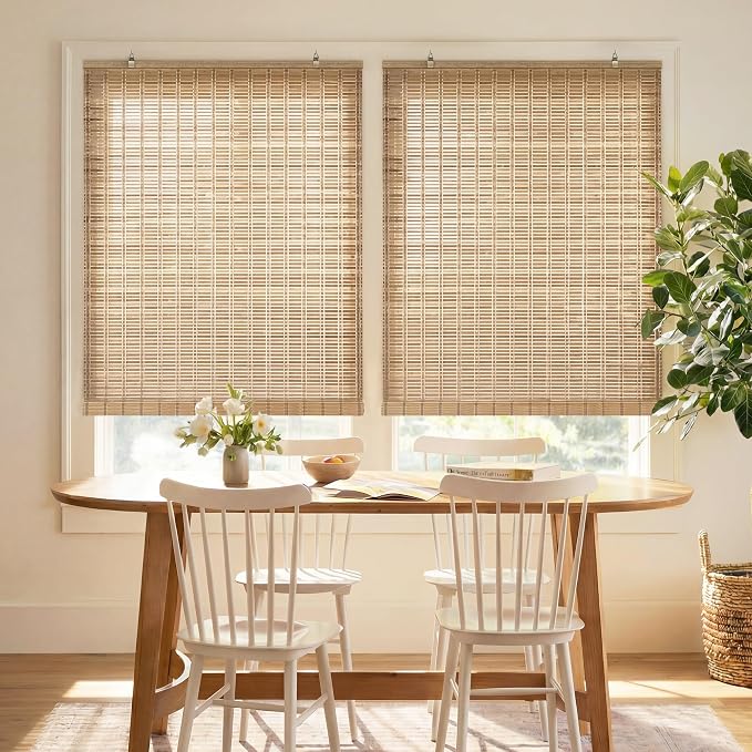 LazBlinds Cordless Bamboo Blinds, Bamboo Roll Up Shades for Windows, Light Filtering Hanging Window Blinds, Shades for Patio Indoor/Outdoor Porch, 41" W x 64" H, Brown206