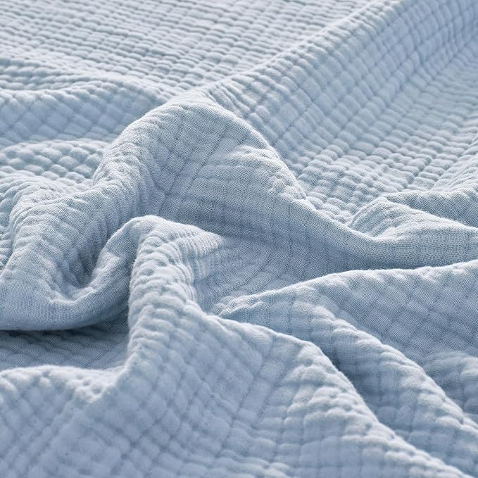 PHF 100% Cotton Muslin Throw XL Blanket Large 50" x 70", 4-Layer Lightweight Gauze Throw, Breathable Cloud-Soft Minimalist Blanket for Bed, Couch, Camping & Baby, Ancient Water, Ideal Gift