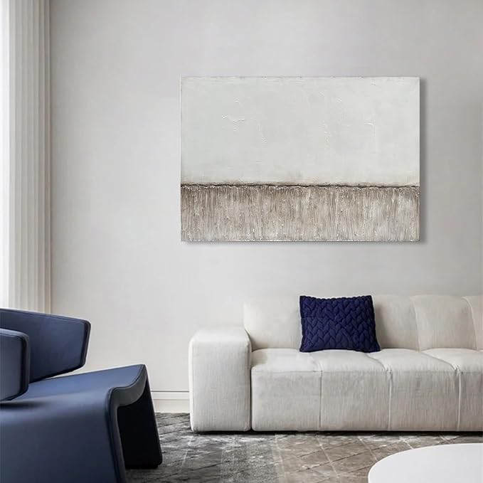 NANKAI Art 30x45 inch Hand-Painted White and Grey Minimalist Oil Painting Large Canvas Painting Modern Abstract Art Home Office Wall Decoration Painting
