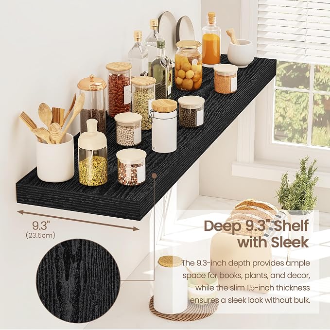 Vivelove 36 Inch Floating Shelves, Deep Wall Shelves with Invisible Brackets, Display Shlf for Bathroom Living Room Kitchen Bedroom Office Farmhouse Home Decor, 36" X 9.3" X 1.5" - Set of 2, Black