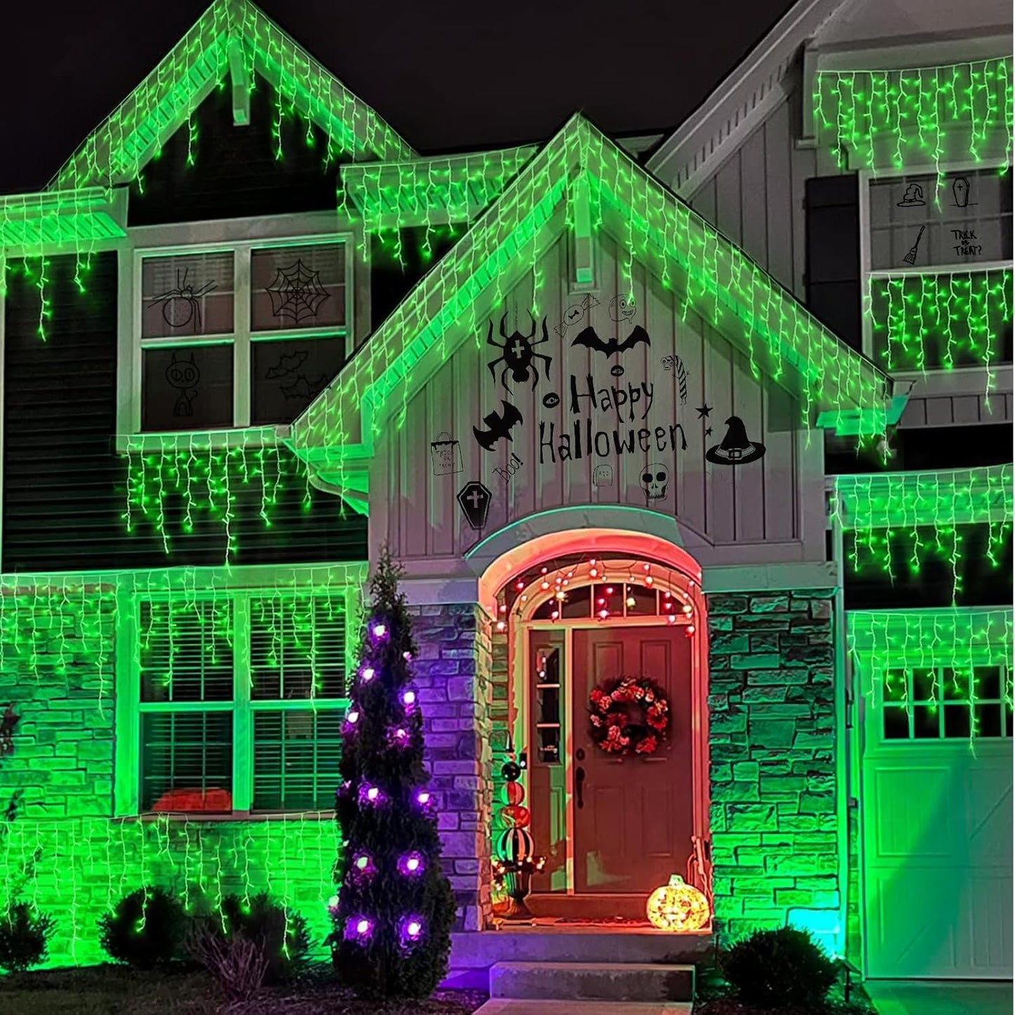 YEGUO 33ft 400 LED Green Icicle Halloween Lights Outdoor Waterproof, 80 Drops Icicle Light Connectable, 8 Modes Icicle String Lights with Memory
