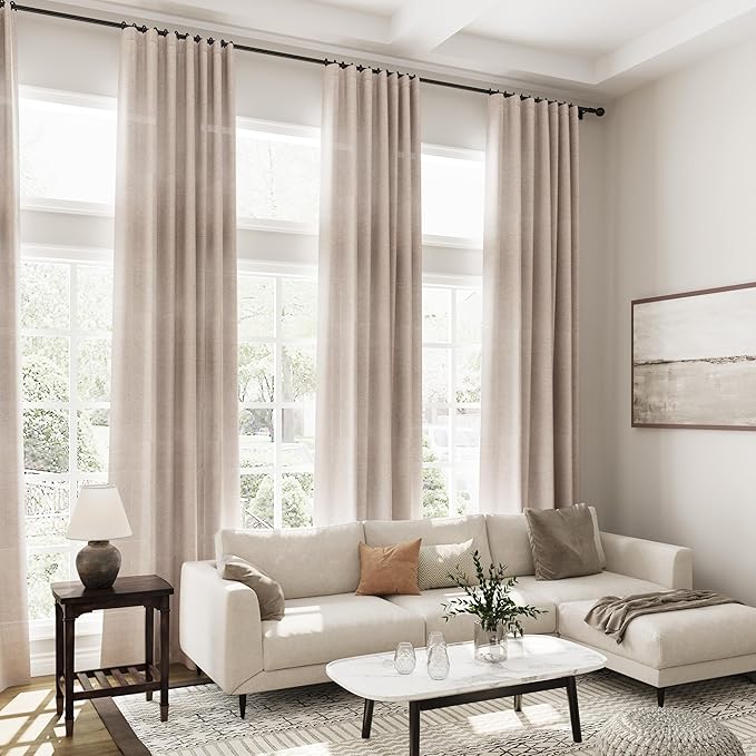 Oatmeal Linen Curtains 90 Inch Length 2 Panels Set for Living Room Rod Pocket Back Tab Window Drapes Light Filtering Modern Farmhouse Curtain 90 Inches Long for Dining Room Bedroom Nursery 52x90