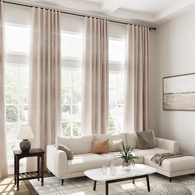 Oatmeal Linen Curtains 90 Inch Length 2 Panels Set for Living Room Rod Pocket Back Tab Window Drapes Light Filtering Modern Farmhouse Curtain 90 Inches Long for Dining Room Bedroom Nursery 52x90
