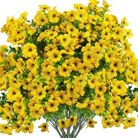 Grunyia Artificial Fake Flowers for Outdoor Spring Decoration, 16 Bundles Faux Silk Colorful Daisy UV Resistant Realistic for Outside Porch Patio Home Yard Garden Planters Pots Window Box (Yellow)
