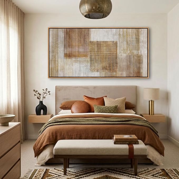 Large Beige Abstract Canvas Wall Art for Living Room - Modern Neutral Minimalist Framed Artwork, Warm Creamy Textured Wall Paintings for Bedroom Decor, Sophisticated Gallery Pictures 29×58In