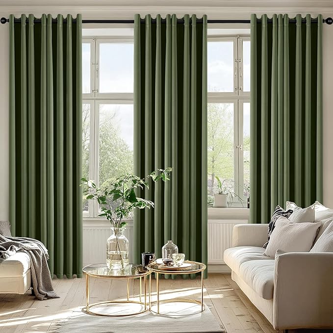 MIULEE Olive Green Blackout Curtains for Bedroom Living Room 84 Inches Long 2 Panels, Thermal Insulated Room Darkening Drapes Solid Grommet Noise Reduction Light Blocking Window Treatments 50x84 Inch