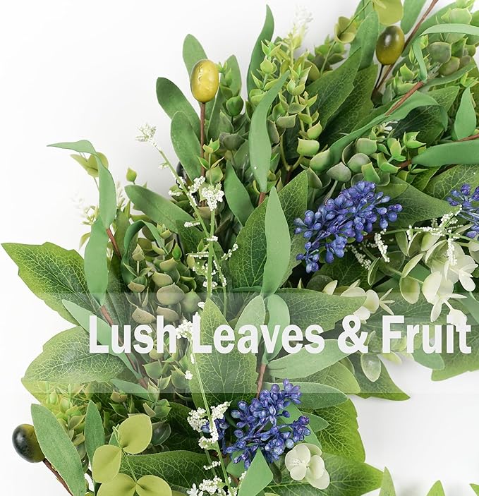 HomeKaren Wreaths for Front Door 22", Door Spring Wreath with Eucalyptus Olive Boxwood Leaves, Greenery Wreath Door Decoration for Spring Summer All Season Home and Outdoor